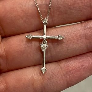 100% natural diamond white gold cross necklace